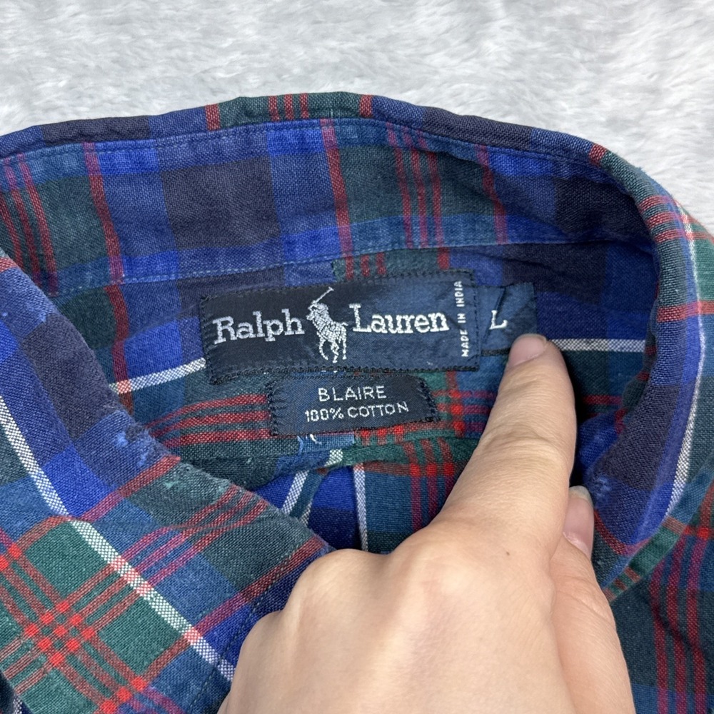 Polo Ralph Lauren Blaire Button Down Shirt Mens L Blue Green Plaid Old Money - Picture 6 of 8